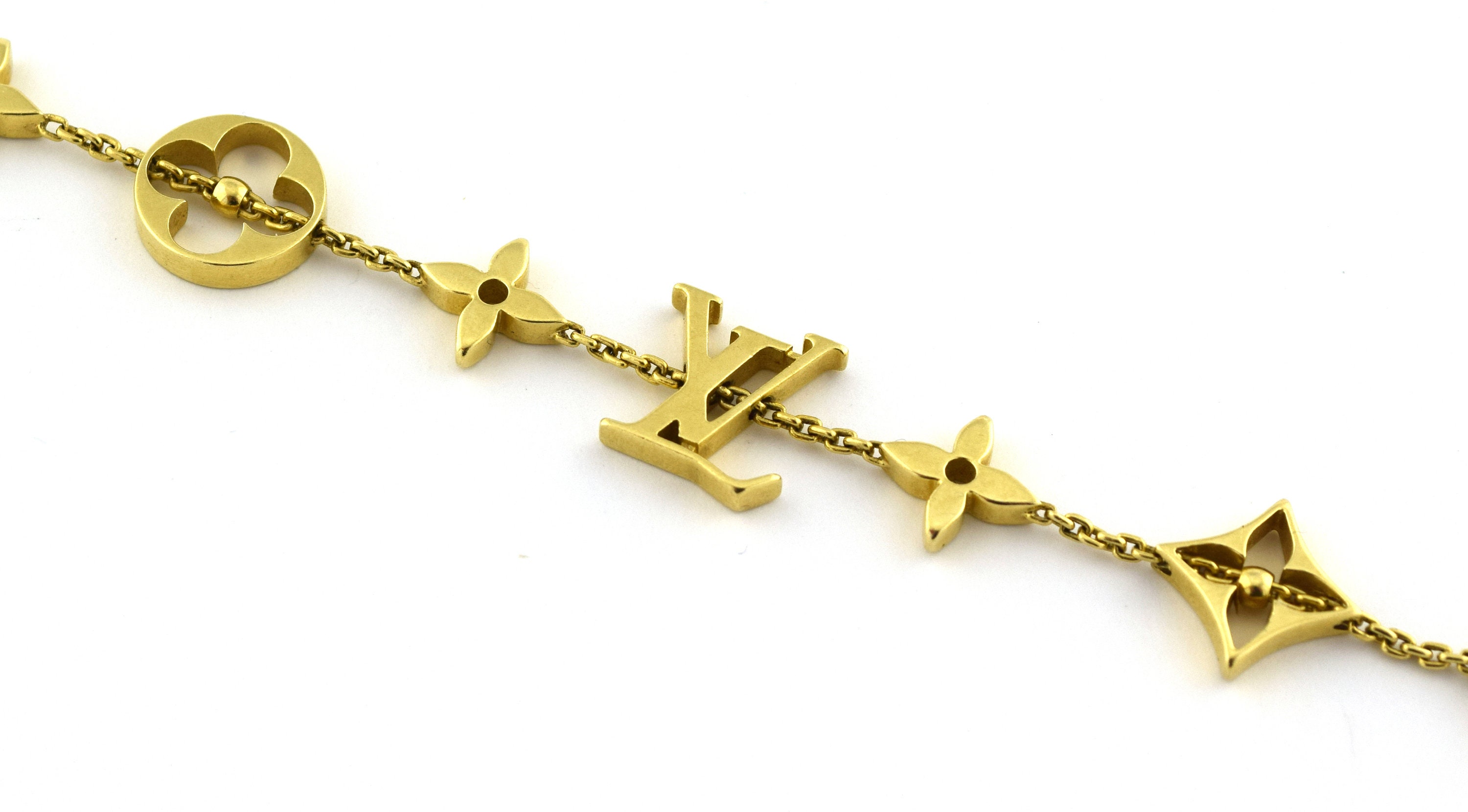 Louis Vuitton 18K Gold Luggage Padlock Charm Chain Bracelet