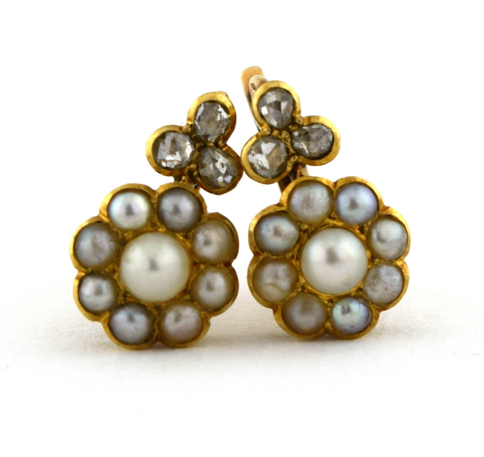 Antique dormeuse Pearl & Rose Cut Diamond Earrings -  Israel