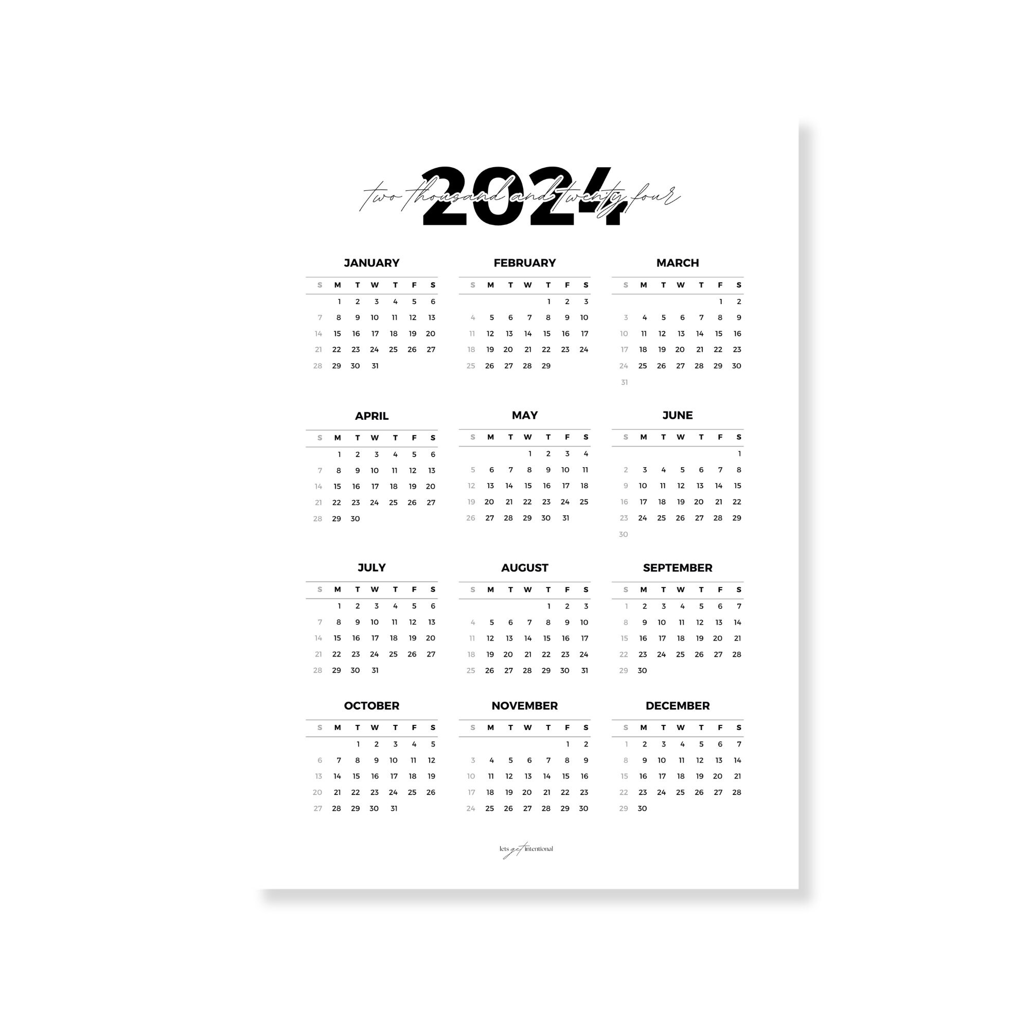 2024 Year at a Glance Printable Download 2024 Year Planner A1 A2 A3 A4 ...