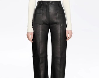 Handmade Lambskin Leather Trousers: Women's Black Formal Pants