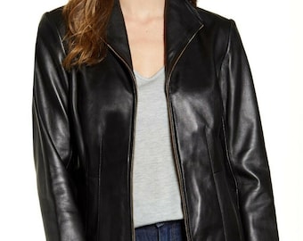 Handmade Black Lambskin Leather Jacket, Women's Formal Wear