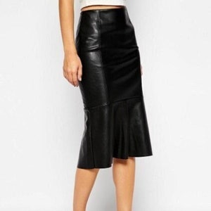 Leather skirt, ladies genuine lambskin leather skirt, flair skirt, knee length skirt, black skirt plus size custom made to order