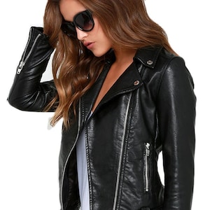 Veste faite main en cuir d'agneau véritable noir pour femme - Coupe classique - Manches longues - Fermeture à glissière - Veste légère toutes saisons, grande taille