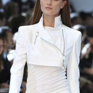 Vestes en cuir, veste de motard courte en cuir d'agneau blanc pour femmes, boléros élégants à glissière à la mode, grande taille sur mesure
