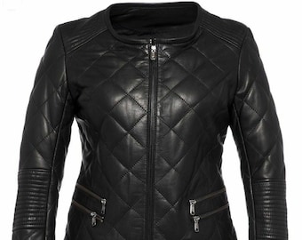 Handmade Lambskin Leather Jacket - Quilted Biker Style, Custom Fit