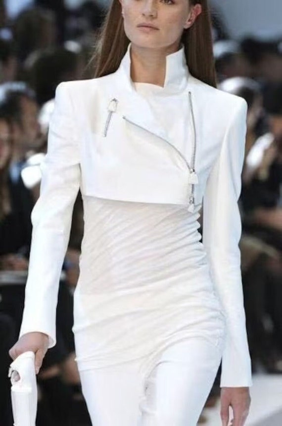 Leather Jackets White Lambskin Leather Cropped Biker Jacket for Women s Elegant Fashion Zipper Bolero Shrug Jackets Plus Size Custom Made Etsy
