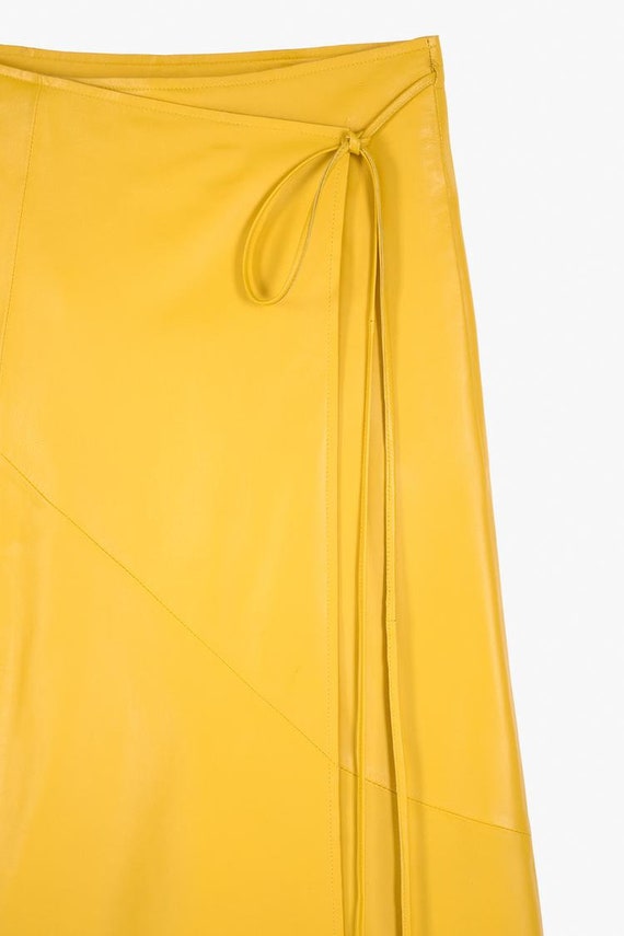 Handmade Yellow Genuine Lambskin Leather Wrap Skirt