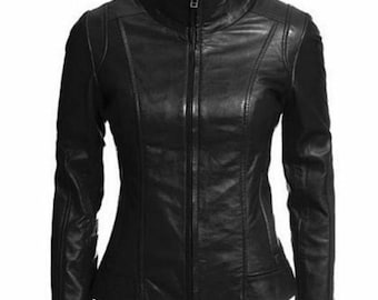 Handmade Slim Fit Lambskin Leather Jacket: High Neck Biker