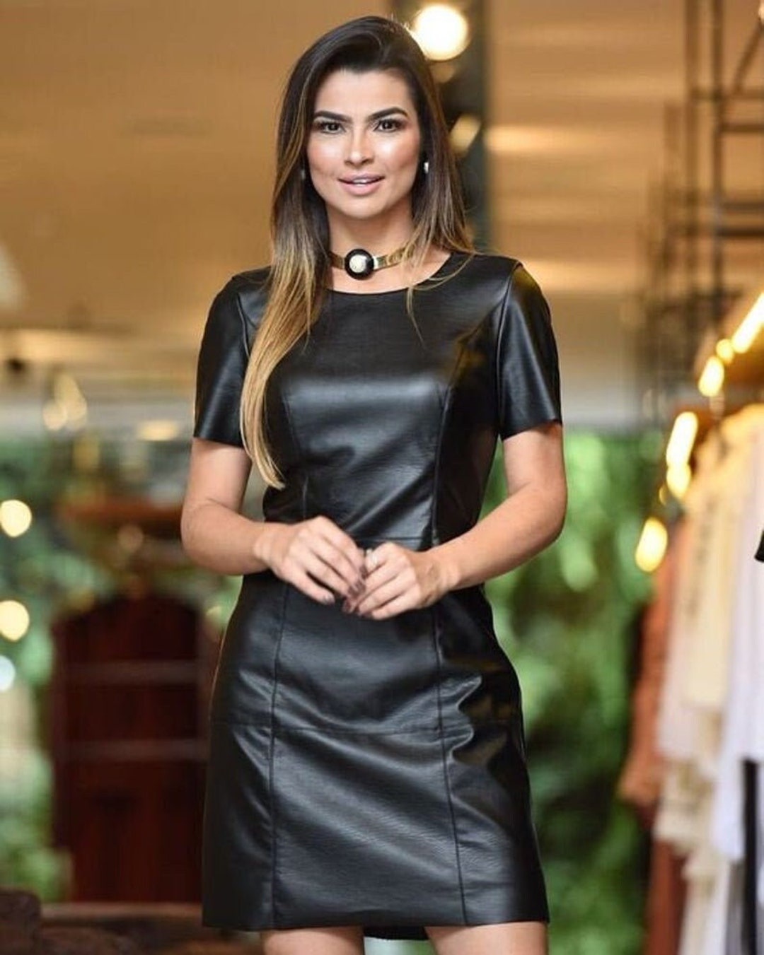 Handmade Lambskin Black Leather Dress, Slim Fit, Custom Made Handmade Lambskin Black Leather Dress, Slim Fit, Custom Made