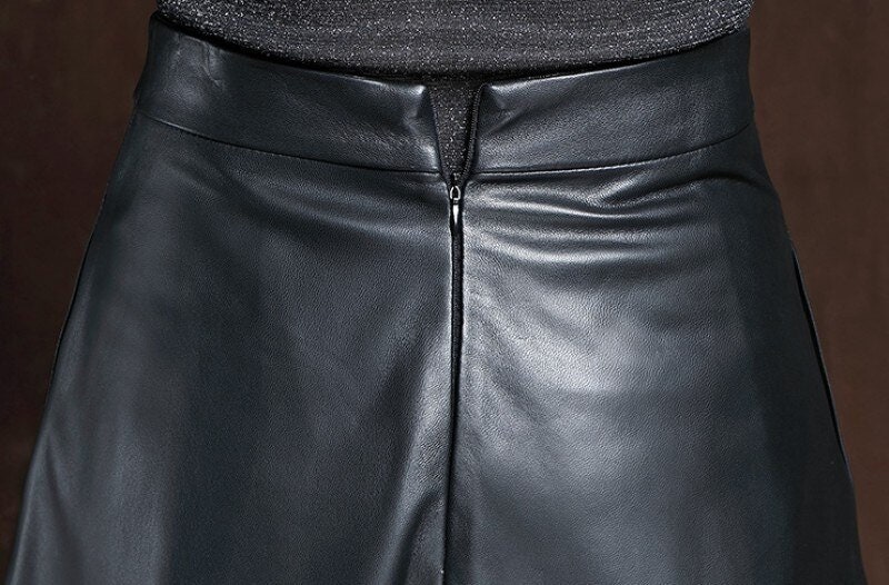 Leather A-line Silhouette Black Long Skirt, Elegant Women's Fashion ...