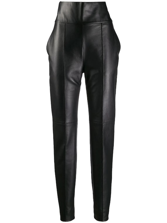 Leather Pants for Women's Slim Fit Ankle Length Trousers Genuine Black  Lambskin Leather Women's Full Formal Pant Casual Wear Pencil Style