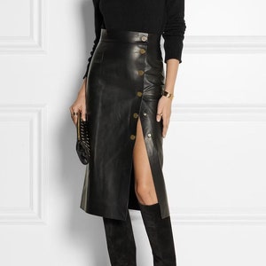 Peau d'agneau pour femme faite à la main, jupe en cuir, tenue en cuir, jupe en cuir, mini femme noire, jupe en cuir véritable sur commande