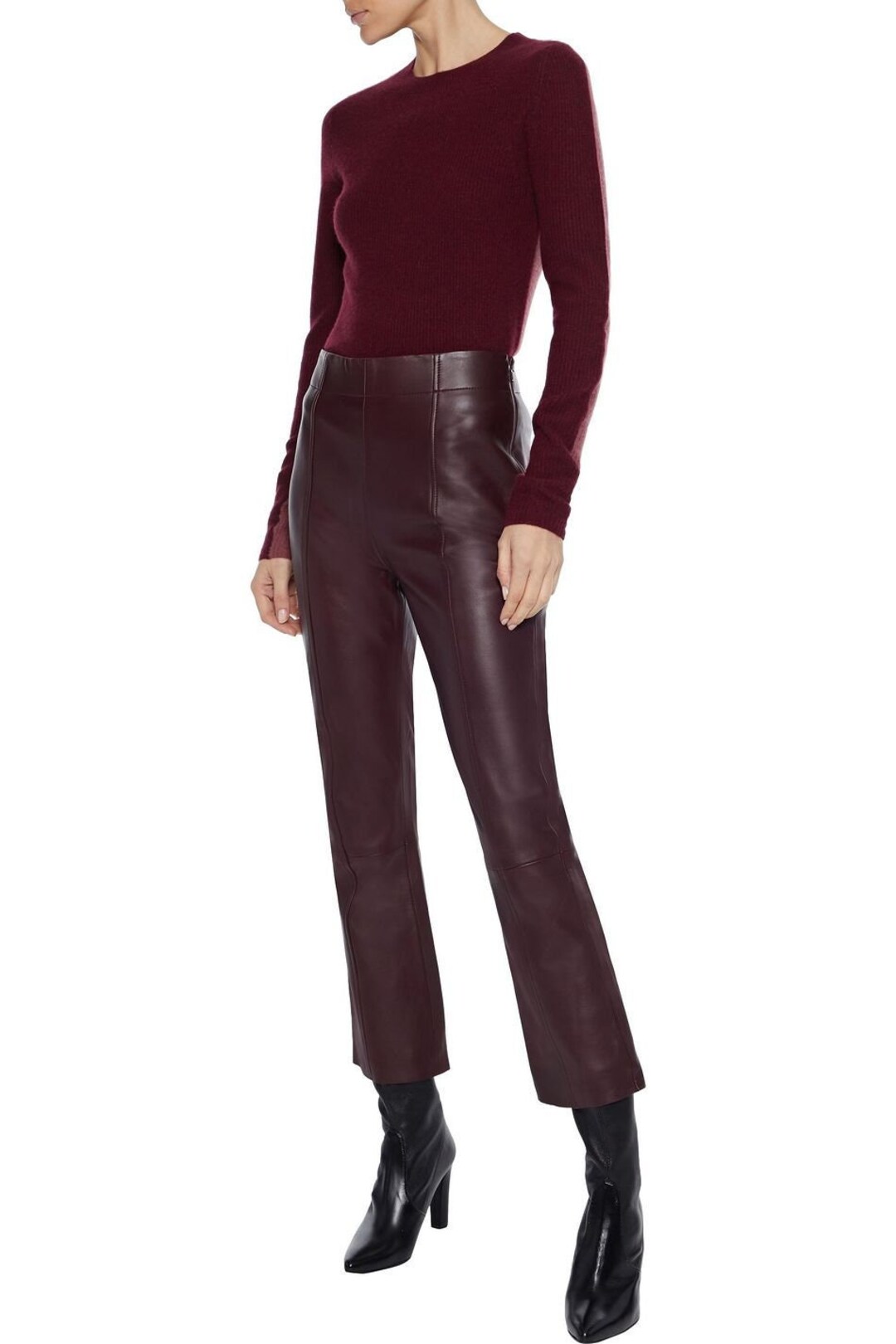 Women's Ankle Length Pants Burgundy Slim Fit Genuine Lambskin Leather