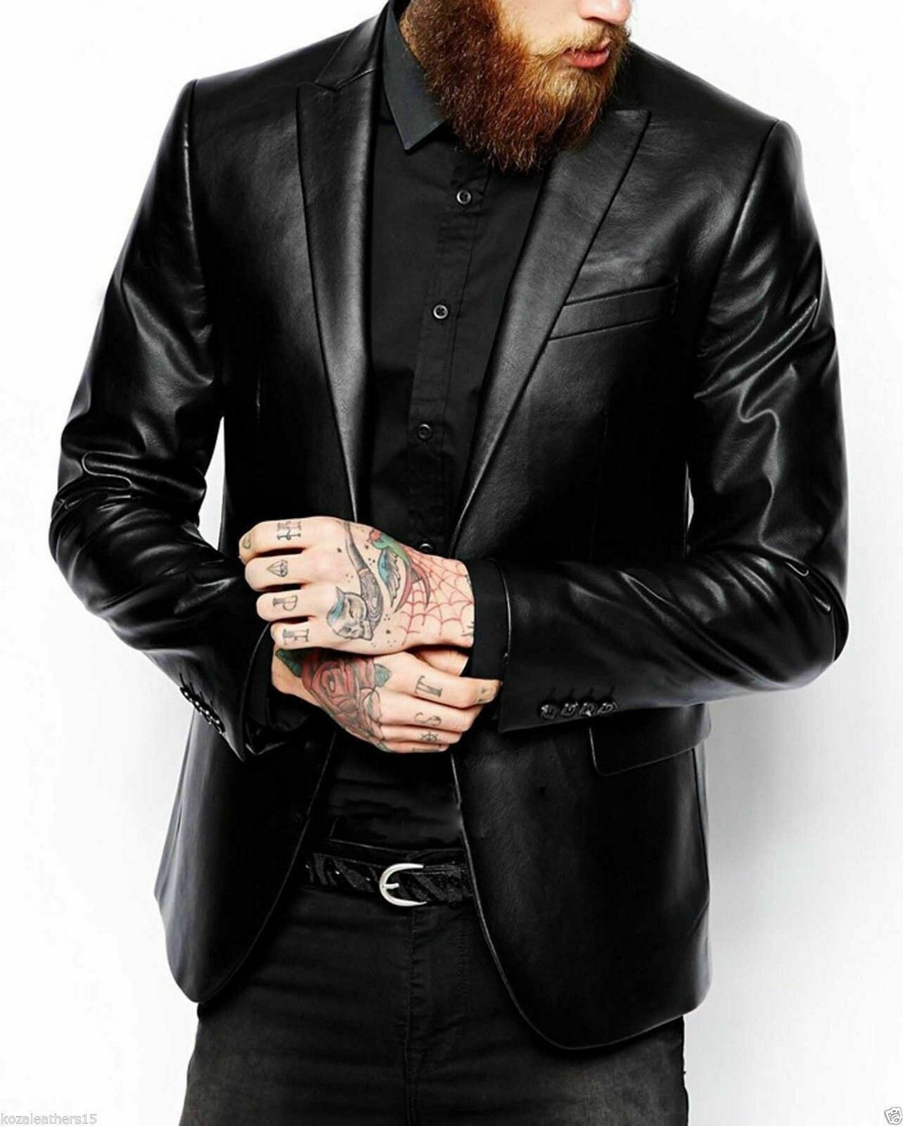 Men's Genuine Lambskin Leather Blazer Black Single Breasted Men's Genuine Lambskin Leather Blazer Black Single Breasted