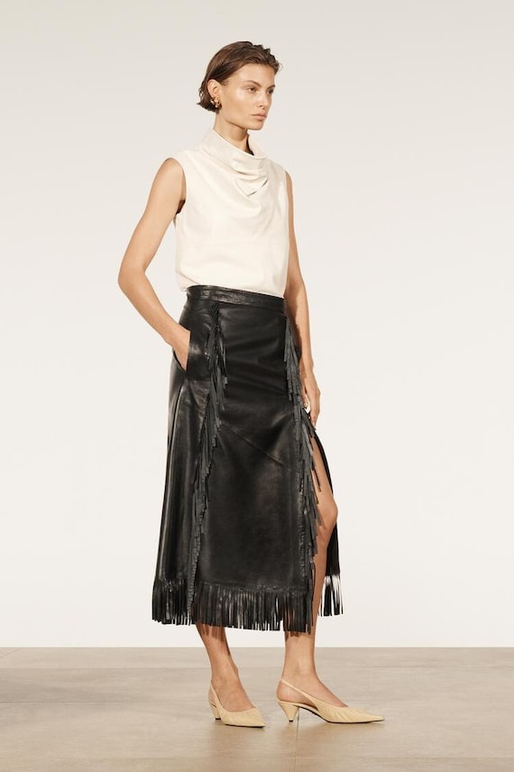 Black fringe skirt plus size online