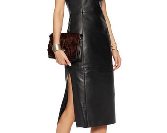 Women's Leather Dress / Genuine Lambskin Leather Dress / Black Dress / Handmade Leather Outfit / Sleeveless Dress /Leather Dress Custom Made