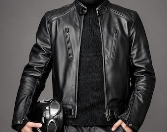 Men's Lambskin Leather Motorcycle Jacket, Designer Moto Style