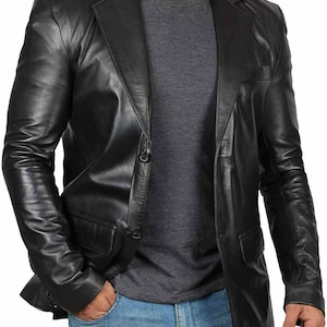Blazer en cuir d'agneau pour homme Blazer noir à boutonnage simple Veste blazer pour homme sur mesure
