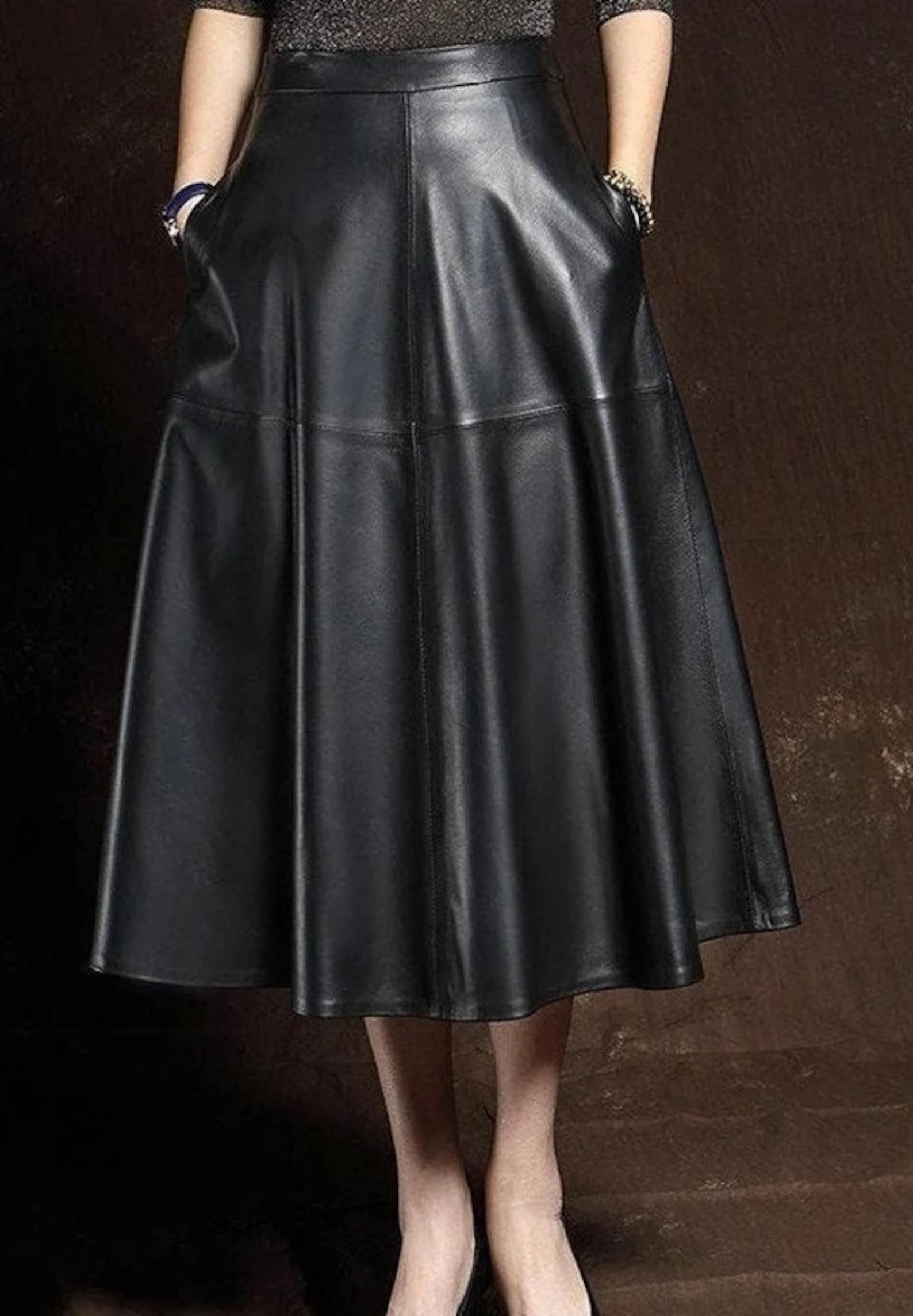 Leather Aline Skirt, Black Long Skirt With Pleated Pockets Etsy — free download