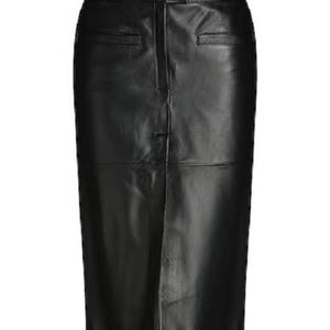 Handmade Black Lambskin Leather Pencil Skirt | High Waist Midi with Slit