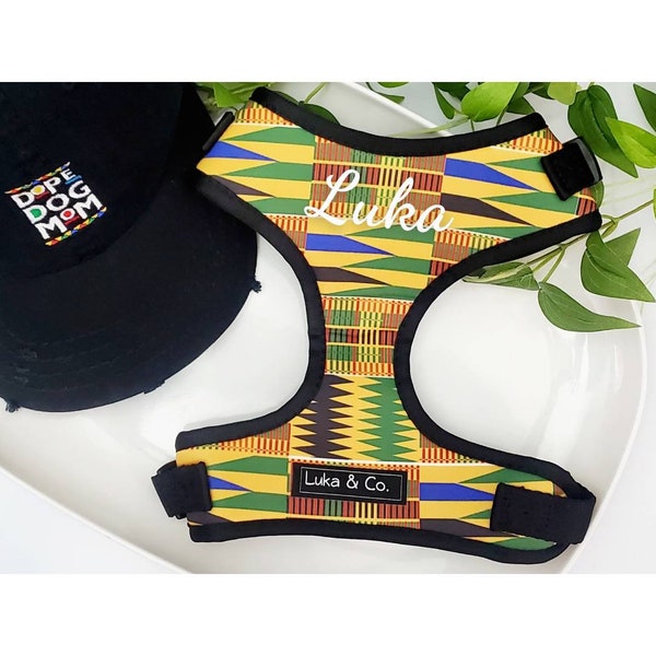 Yellow Kente Padded Dog Harness