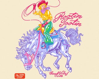 Kowbojka PNG rodeo kowboja, koszulki w stylu retro western country z koniem na wieczór panieński i rękodzieło sublimacyjne, pobieranie cyfrowe