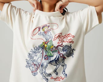 Vaquera PNG rodeo vaquero, gráfico retro western con caballo para camisetas de despedida de soltera y manualidades de sublimación, descarga digital