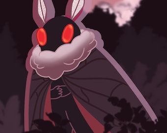 Cute Mothman Print, Cryptid Sighting Art (4x6in)