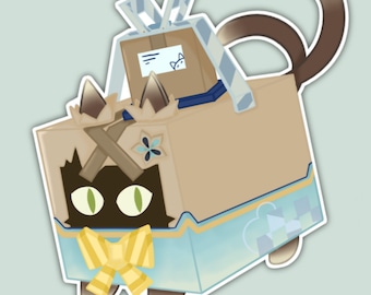Genshin Impact Fanart Kirara Nekomata Cat Box Form Inazuma Diecut Glossy Vinyl Stickers