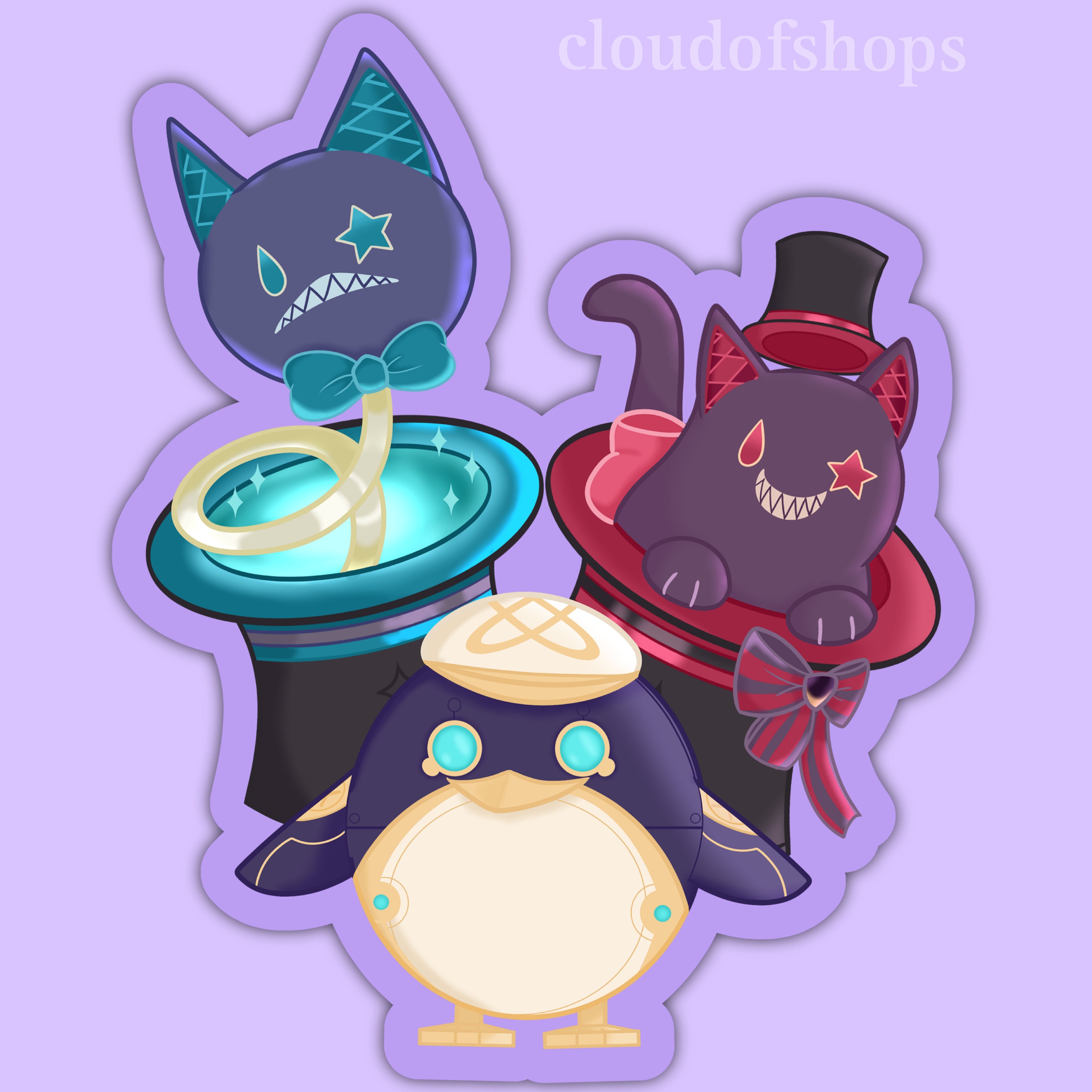 Genshin Impact Fanart Fontaine Siblings Summons Lyney Lynette Freminet Diecut Glossy Vinyl Stickers