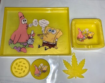 Spongebob Squarepants| Resin Ashtray Epoxy Resin Light Up Ashtray Spongebob Ashtray Bright Yellow Doodlebob LED Light Resin Ashtray