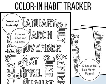 Habit Track Coloring Etsy