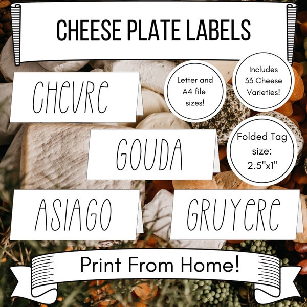 Printable Cheese Plate Labels, Charcuterie Party Tent Tags, Cheese Signs Markers Picks, Cottagecore Birthday Wedding Buffet Celebration