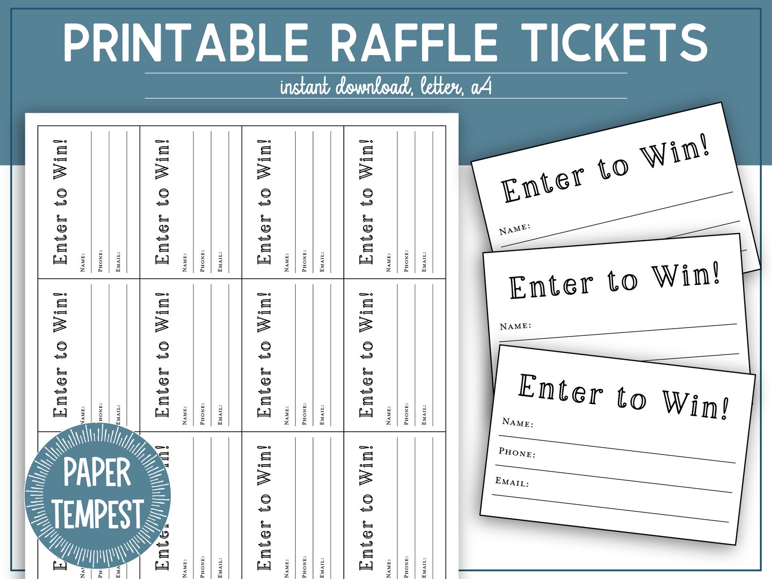 Printable Raffle Tickets Template, Enter to Win Tickets, Printable ...