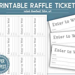 Druckbare Raffle Tickets Vorlage, Enter to Win Tickets, druckbare Spendentickets, Charity Tombola Tickets, DIY Tombola, Tür Gewinnschein
