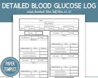 Printable Diabetes Log Book, Blood Sugar Glucose Tracker, Diabetes Diary, Gestational Mellitus, Type 1 2 Diabetes, Food and Meal Log, a5, a4