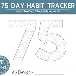 Kleur in 75 dagen gewoonte tracker, oefening tracking, dagelijkse kleurplaat fitness grafiek, doel tracking afdrukbare PDF, sobere dagboek sjabloon