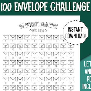 Printable 100 Envelope Challenge Tracker, Cash Envelope Challenge Printable, Savings Goal Template, Money Goal Tracking Printable PDF,