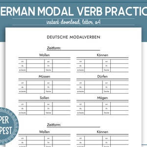 Printable German Verb Table Practice, German Verb Conjugation Worksheet Template, German Language Learning Study Aid, Deutsche Verben PDF