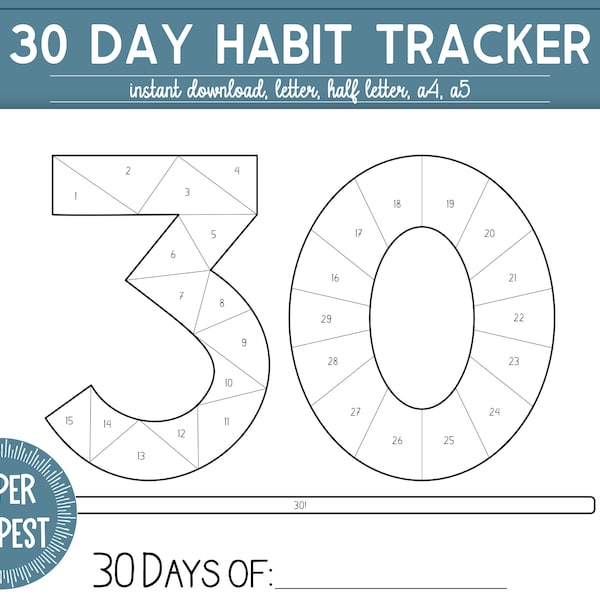 Color In 30 Day Habit Tracker, Exercise Tracking, Daily Coloring Page Fitness Chart, Goal Tracking Printable PDF, Sober Journal Template