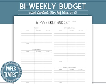Tracker di budget bisettimanale stampabile, pianificatore di buste paga bisettimanale, tracker delle spese, pianificatore finanziario PDF, piano di budget, modello di budget semplice