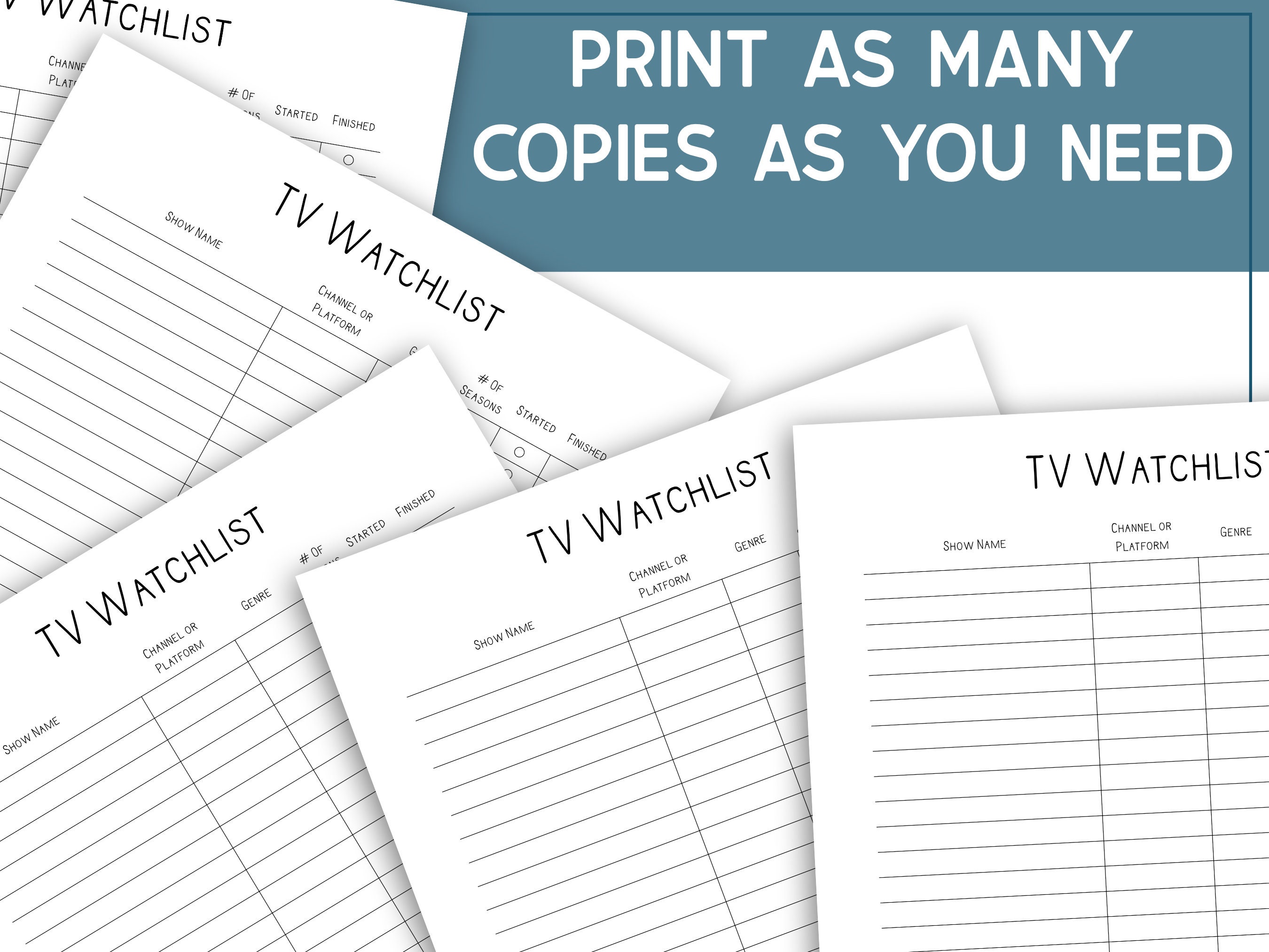 Printable TV Watchlist, TV Show Tracker, Television to Watch List ...