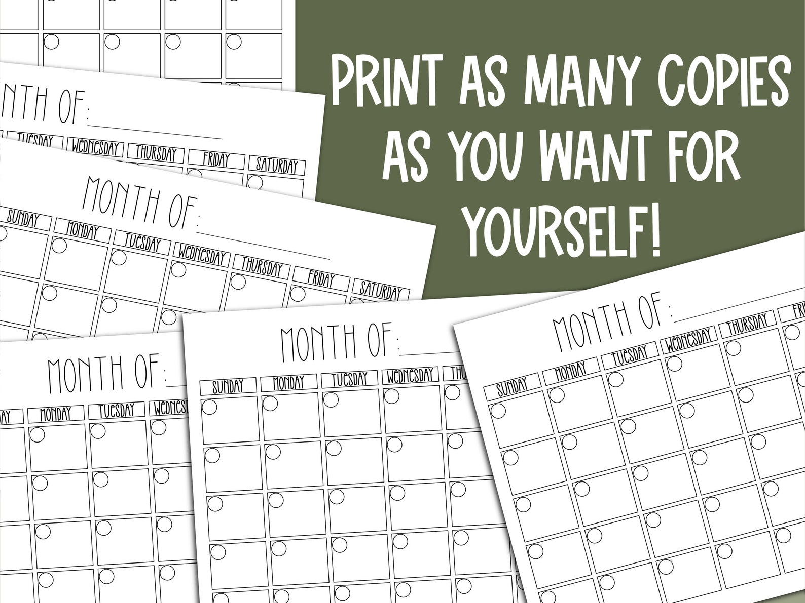 Printable Blank Monthly Calendar, Undated Calendar Printable, Simple ...