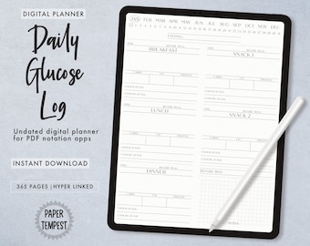 Digital Diabetes Log Book, Blood Sugar Glucose Tracker, Diabetes Journal, Gestational Mellitus Tracker, Type 1 2 Diabetes, Food and Meal Log