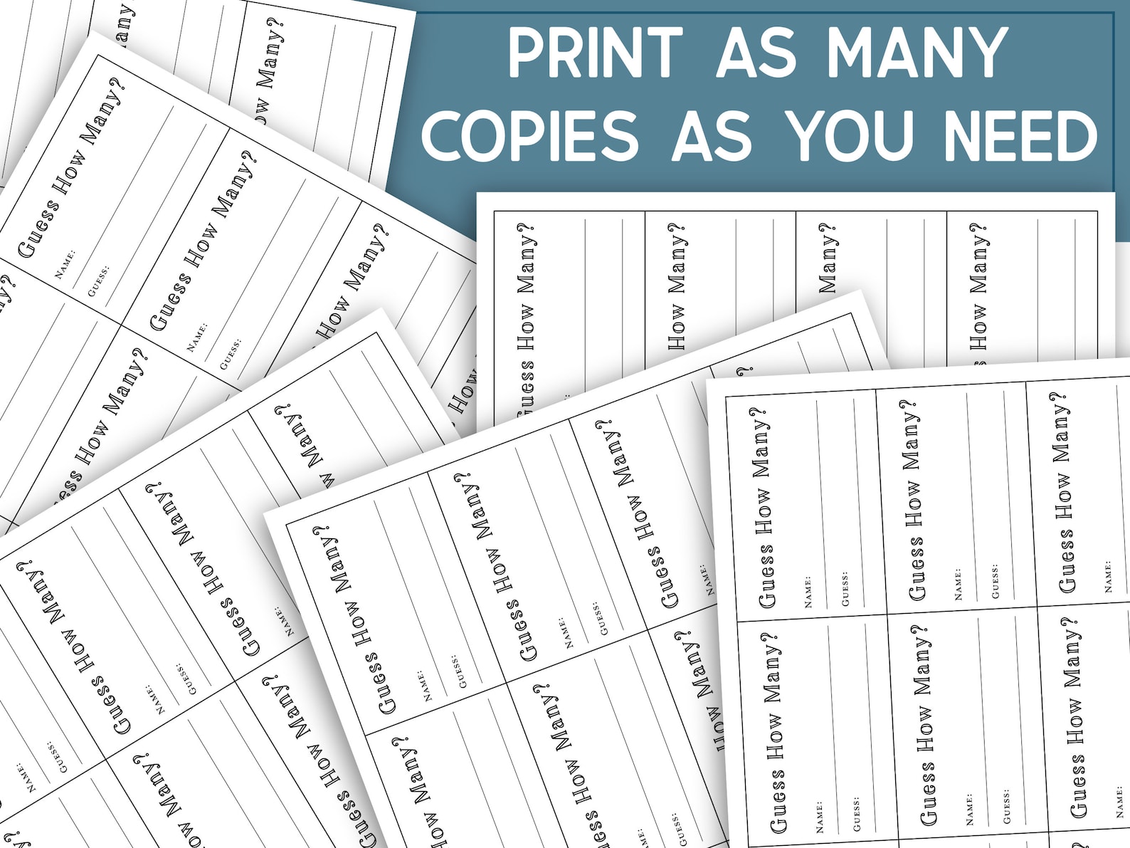 Printable Guess How Many Tickets Template, Guessing Game Entry Slips