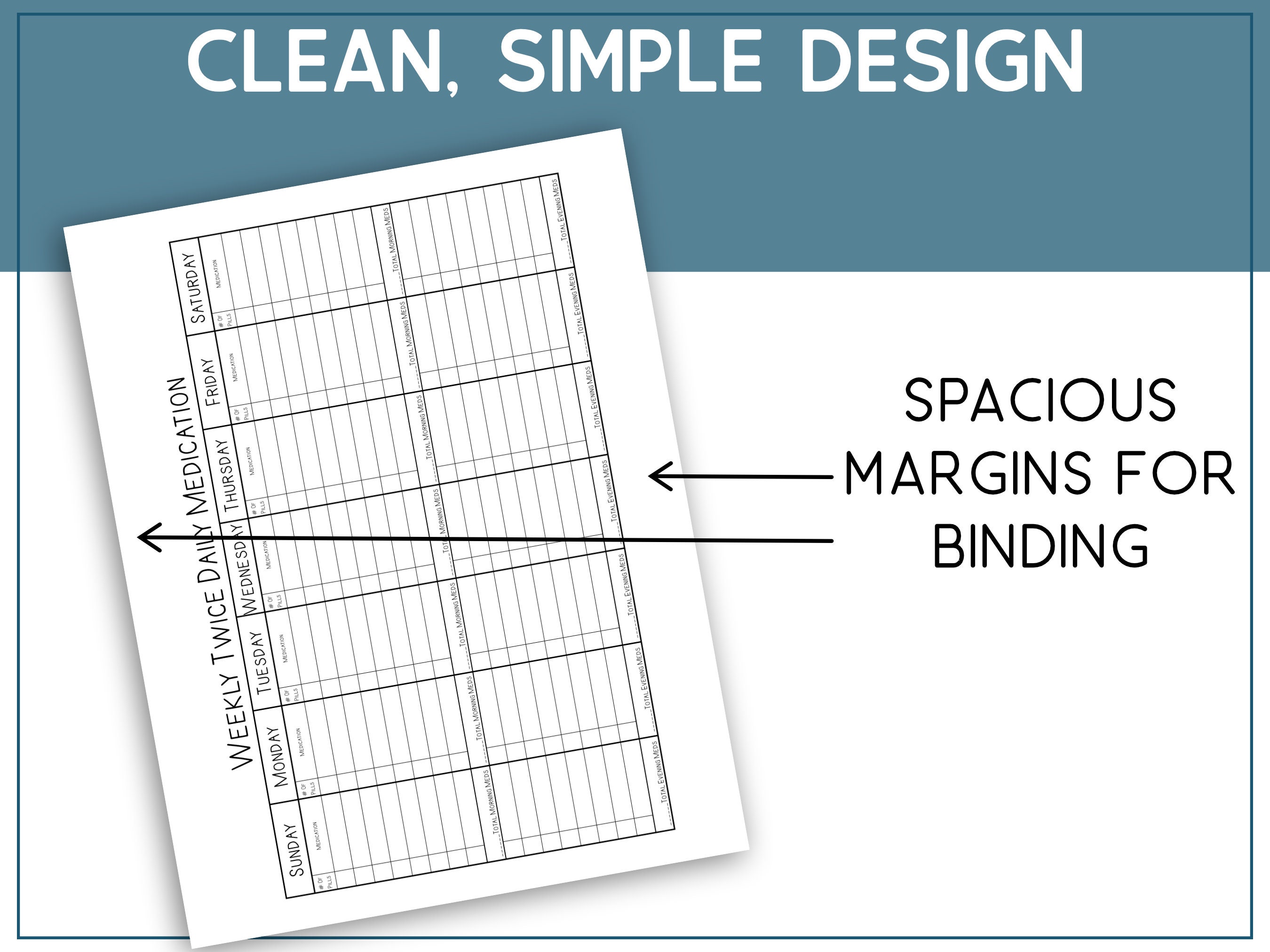 Weekly Twice Daily Medication Tracker Printable, Medication List, Pill
