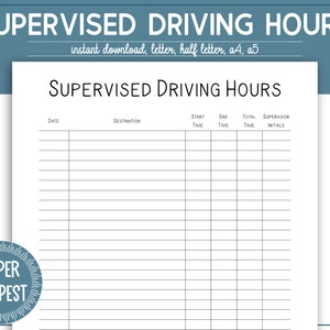 Printable Supervised Driving Hours Log, Student Driver Driving Tracker Template, Drivers Ed Class Log, Driving Lessons Log