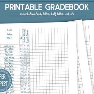 Printable Class Record, Gradebook Template, Teacher Grade Book, Attendance Sheet, School Planner Insert, Homeschool Grade Sheet, Grade Log