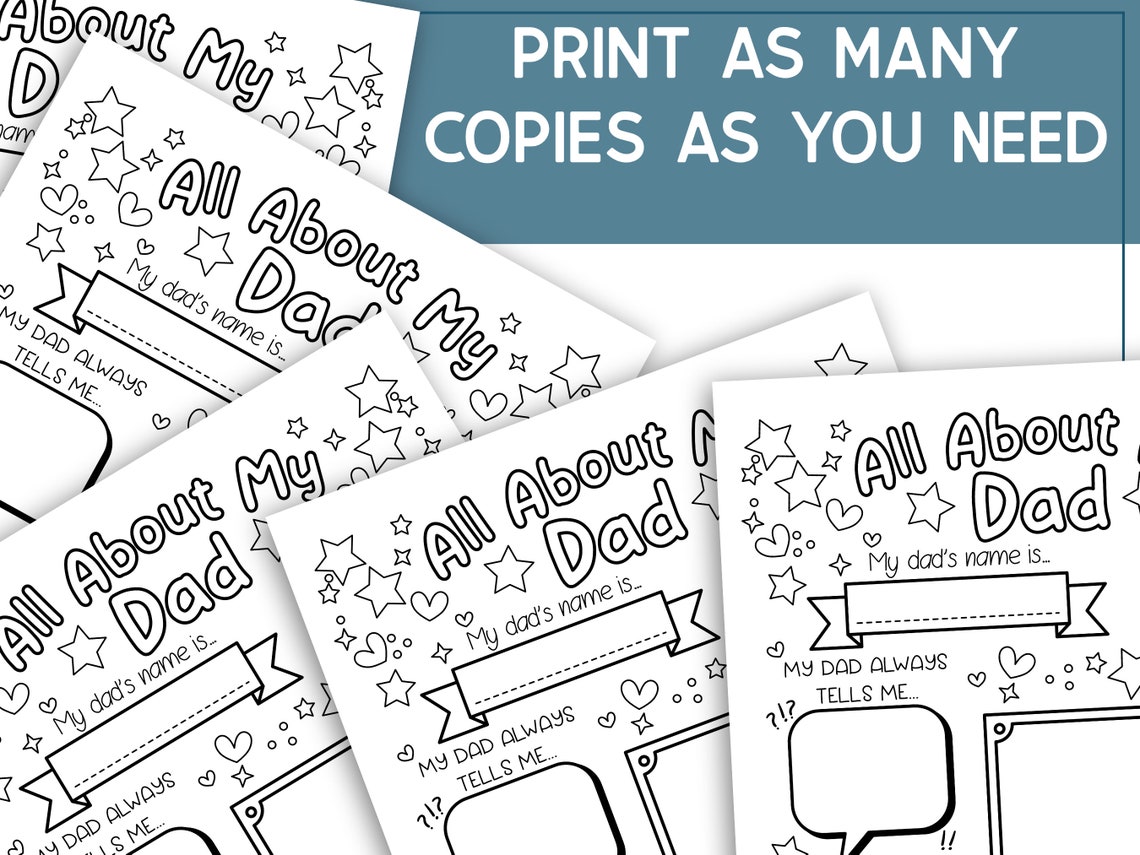 All About My Dad Coloring Page for Kids, Father's Day Gift Craft, DIY ...