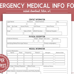 Emergency Medical Information Binder Page Download, Health Journal ...